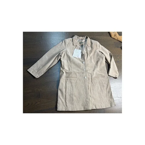 NWT Jessica Holbrook Genuine Leather Suede Blazer Jacket 1X Beige - Picture 6 of 14